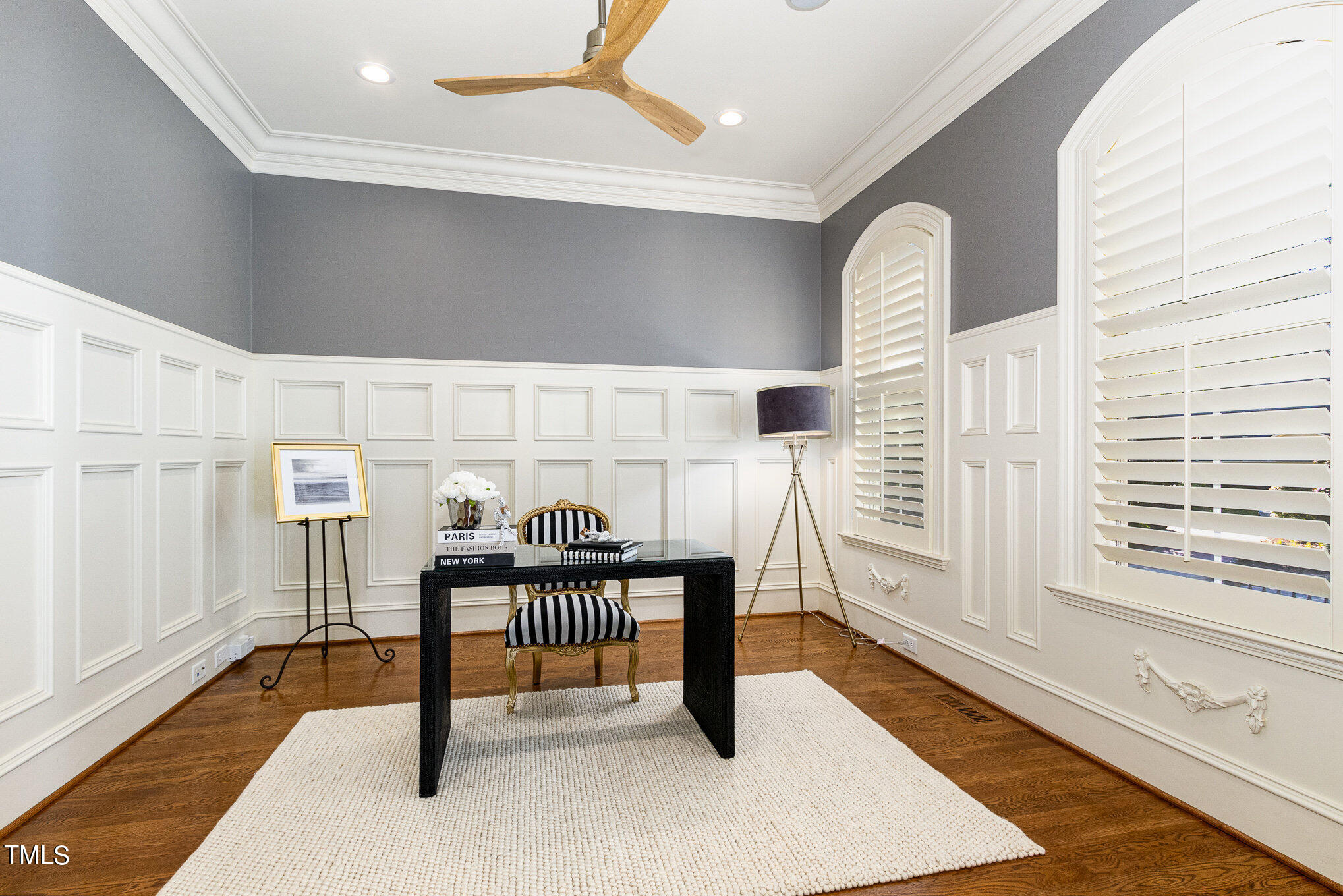 7814 Monument Lane Raleigh, NC 27615 - Photo 7 of 52 Wainscotting in office, recessed lights w/dimmers, all new ceiling fans throughout