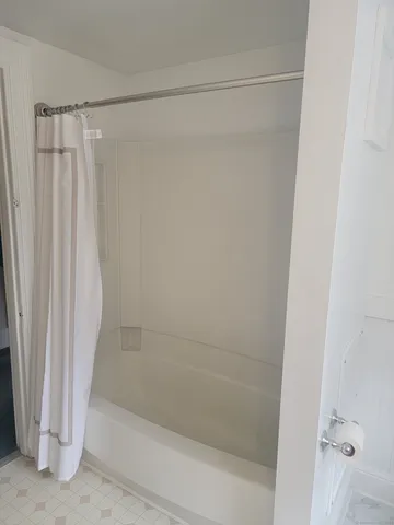 a bathroom with a shower and a bath tub