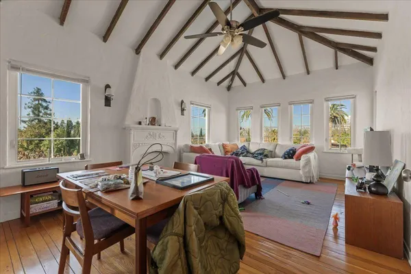 a view of a terrace with furniture