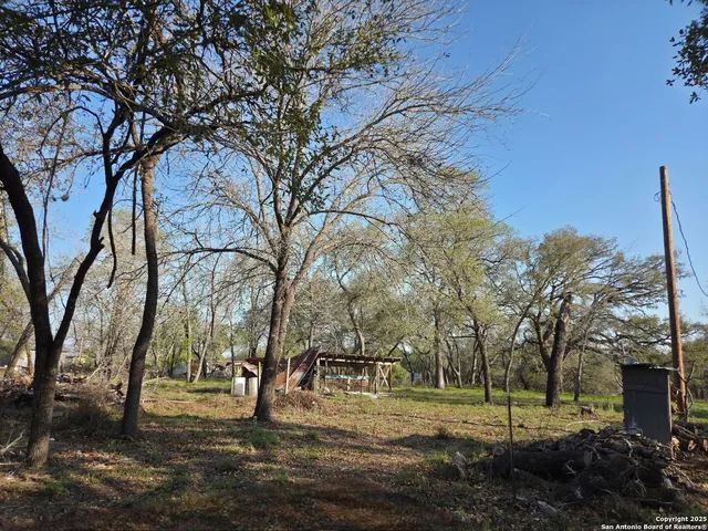 a view of dirt yard with a tree