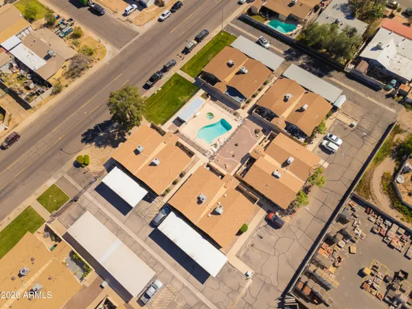 an aerial view of a building