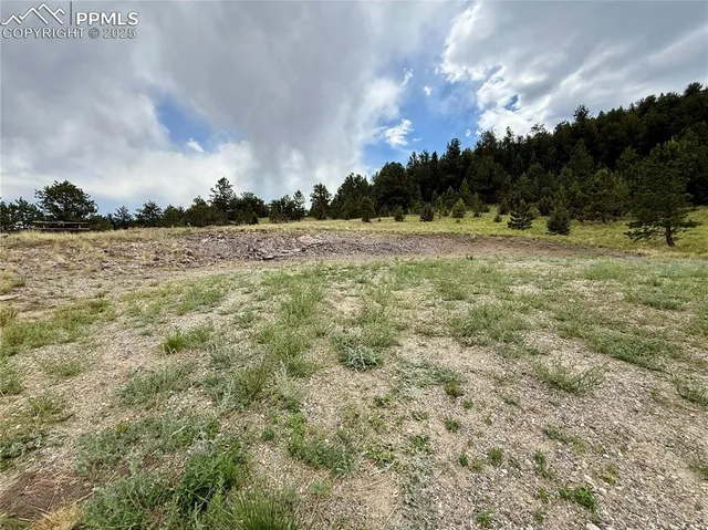 a view of a town with mountains in the background