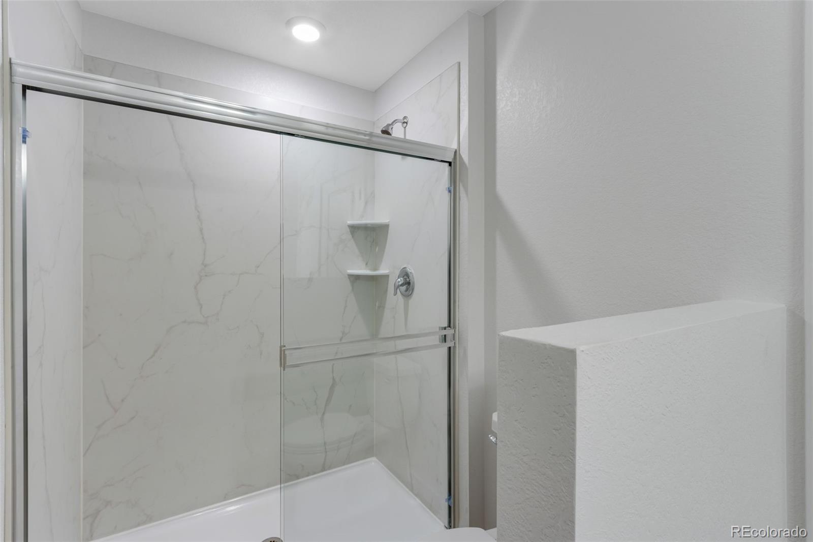 2403 Pinot Place Fort Lupton, CO 80621 - Photo 14 of 20 a bathroom with a glass shower door