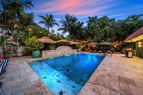 a view of an outdoor space and swimming pool