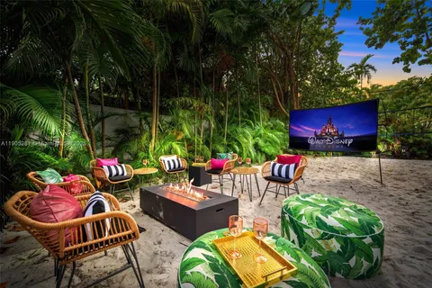 a view of a chairs and table in patio