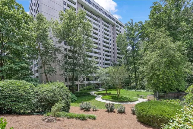a view of a backyard with plants and a garden