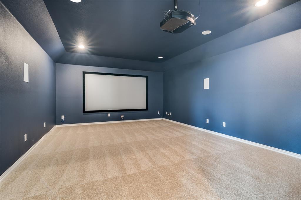 1215 Hundgate Way Forney, TX 75126 - Photo 27 of 38 Home theater room with light colored carpet and recessed lighting and AV equipment