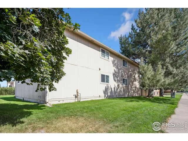 a view of a backyard with large trees