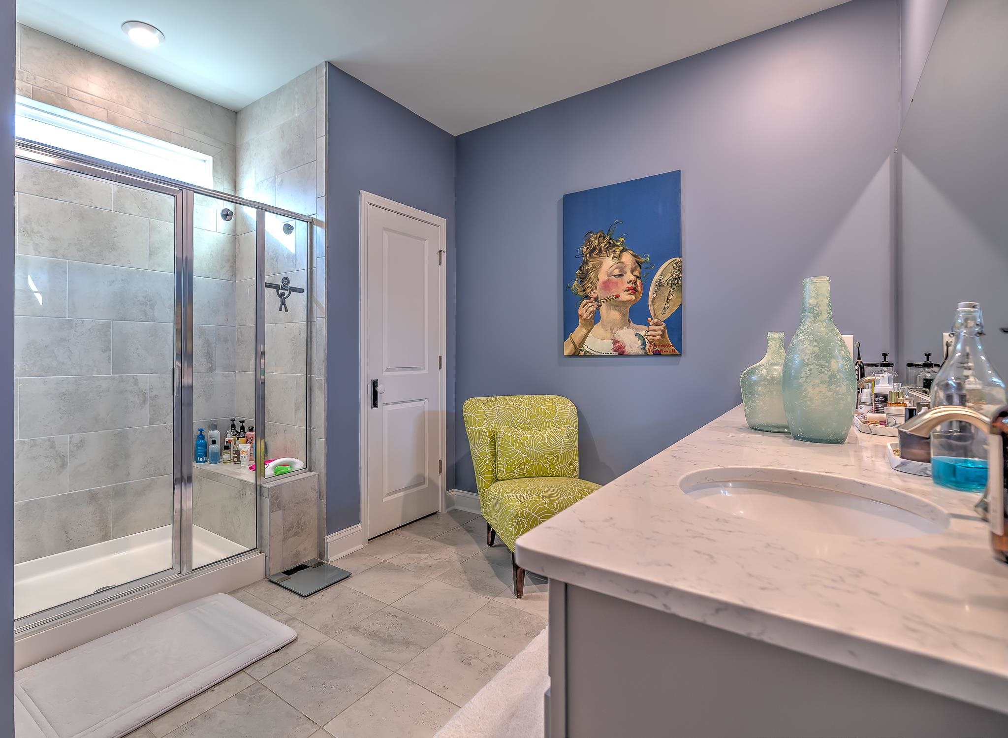 2488 Goldfinch Drive Myrtle Beach, SC 29577 - Photo 29 of 38 Bathroom with vanity, a stall shower, and light tile patterned floors