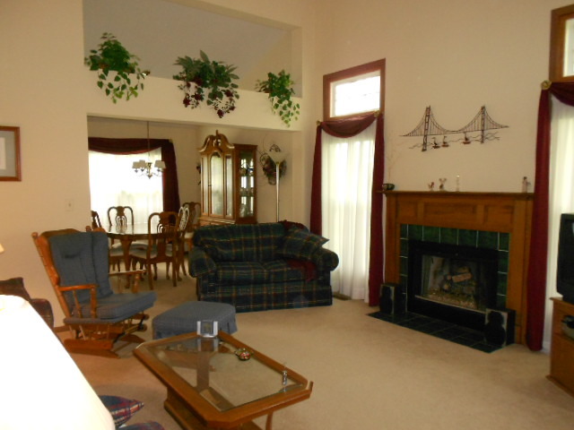 454 Prairieview Drive Oswego, IL 60543 - Photo 3 of 14 a living room with furniture a fireplace and a chandelier
