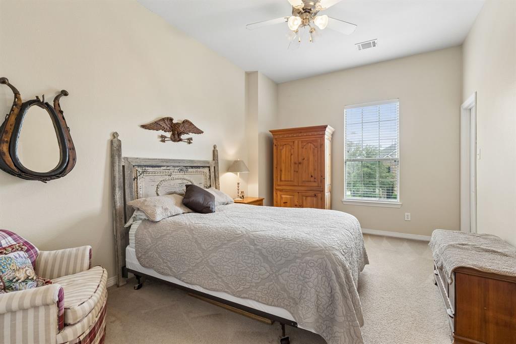 960 Remuda Road Frisco, TX 75033 - Photo 26 of 39 Carpeted room featuring a single window with blinds, a ceiling fan with integrated lighting, and neutral wall tones