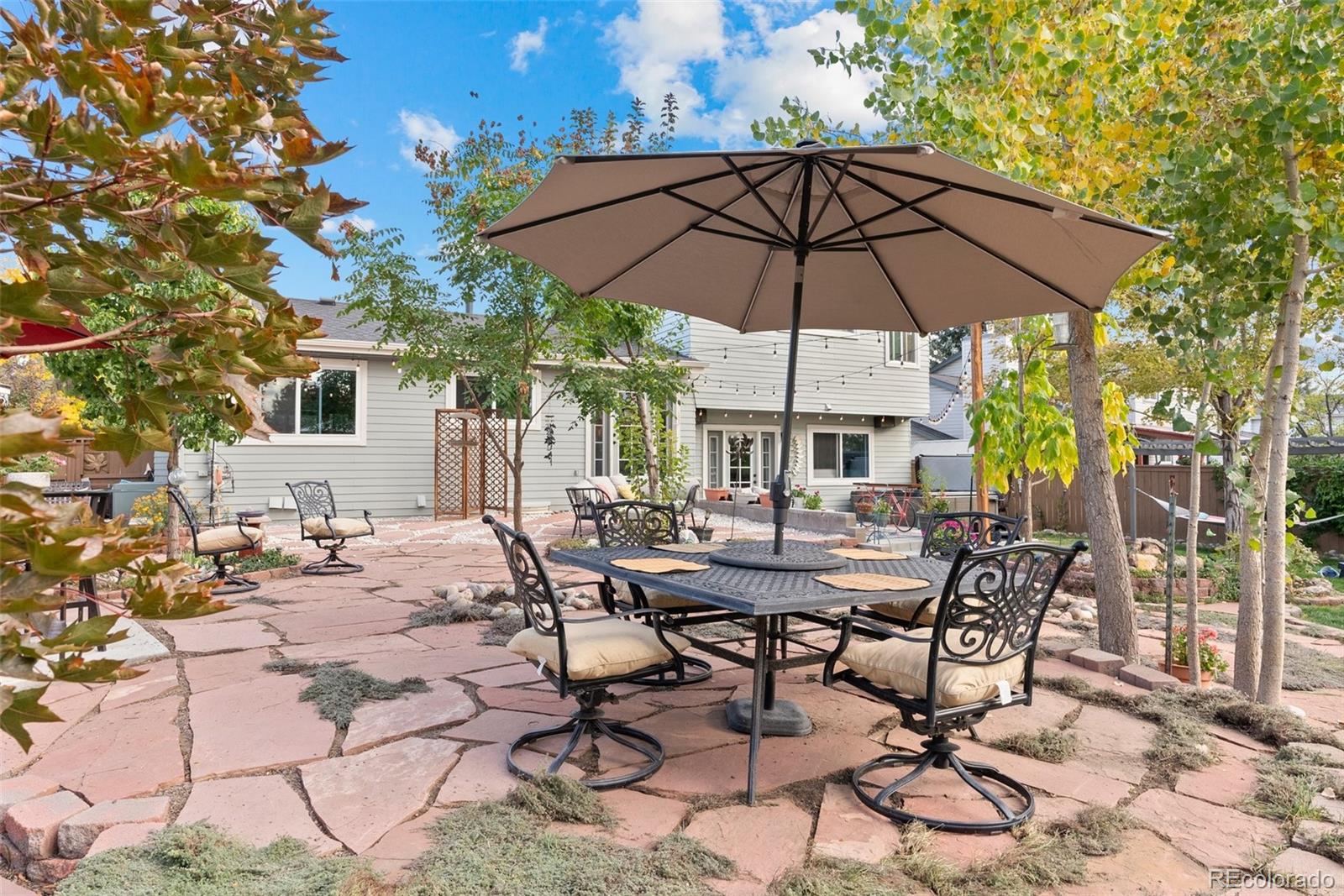 87 Prairie Ridge Road Highlands Ranch, CO 80126 - Photo 34 of 40 a view of a dinning table and chairs in the patio