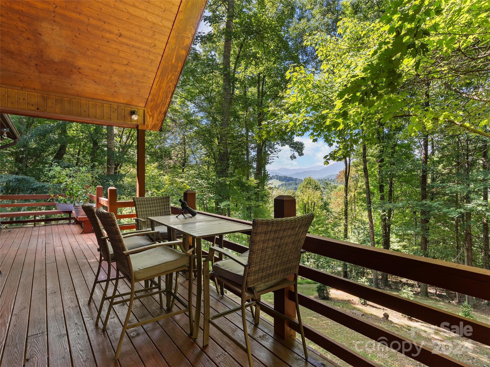 25 Dawn Valley Road Waynesville, NC 28785 - Photo 5 of 46 a view of a patio with table and chairs and wooden floor