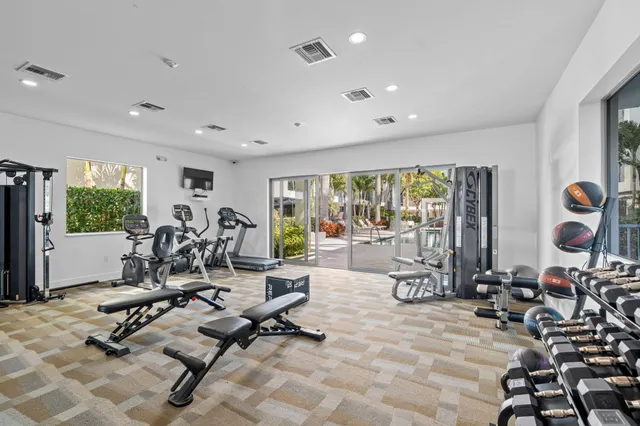 a view of a room with gym equipment