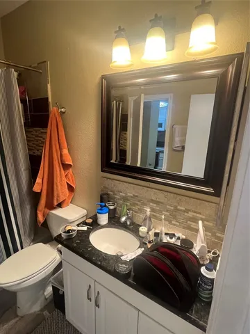 a bathroom with a sink a toilet and a mirror