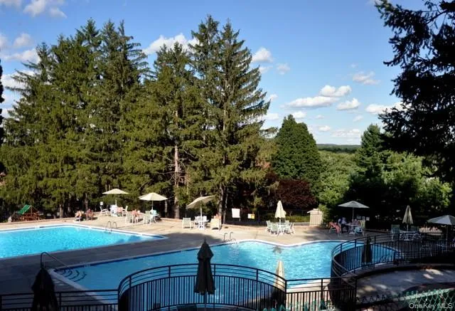 a view of backyard with seating area and trees around