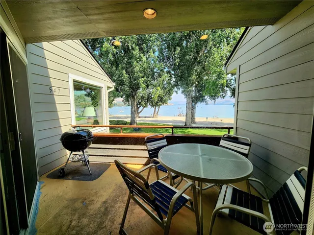 a view of a swimming pool with an ocean view