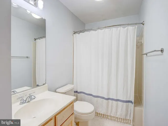 a bathroom with a sink a toilet and shower curtain