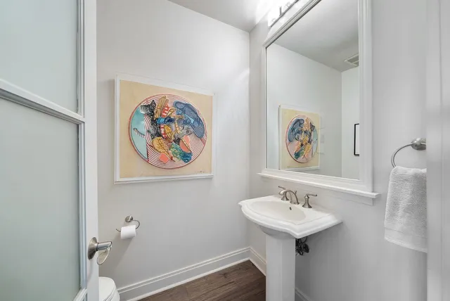 a view of a garage with a table and chairs