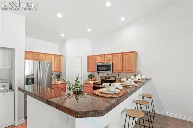 a dining room with furniture