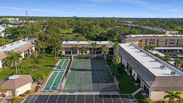 an aerial view of a residential building