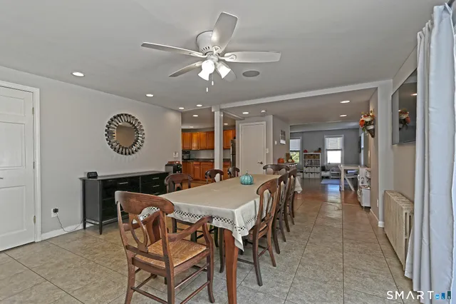 a view of a dining room and livingroom view