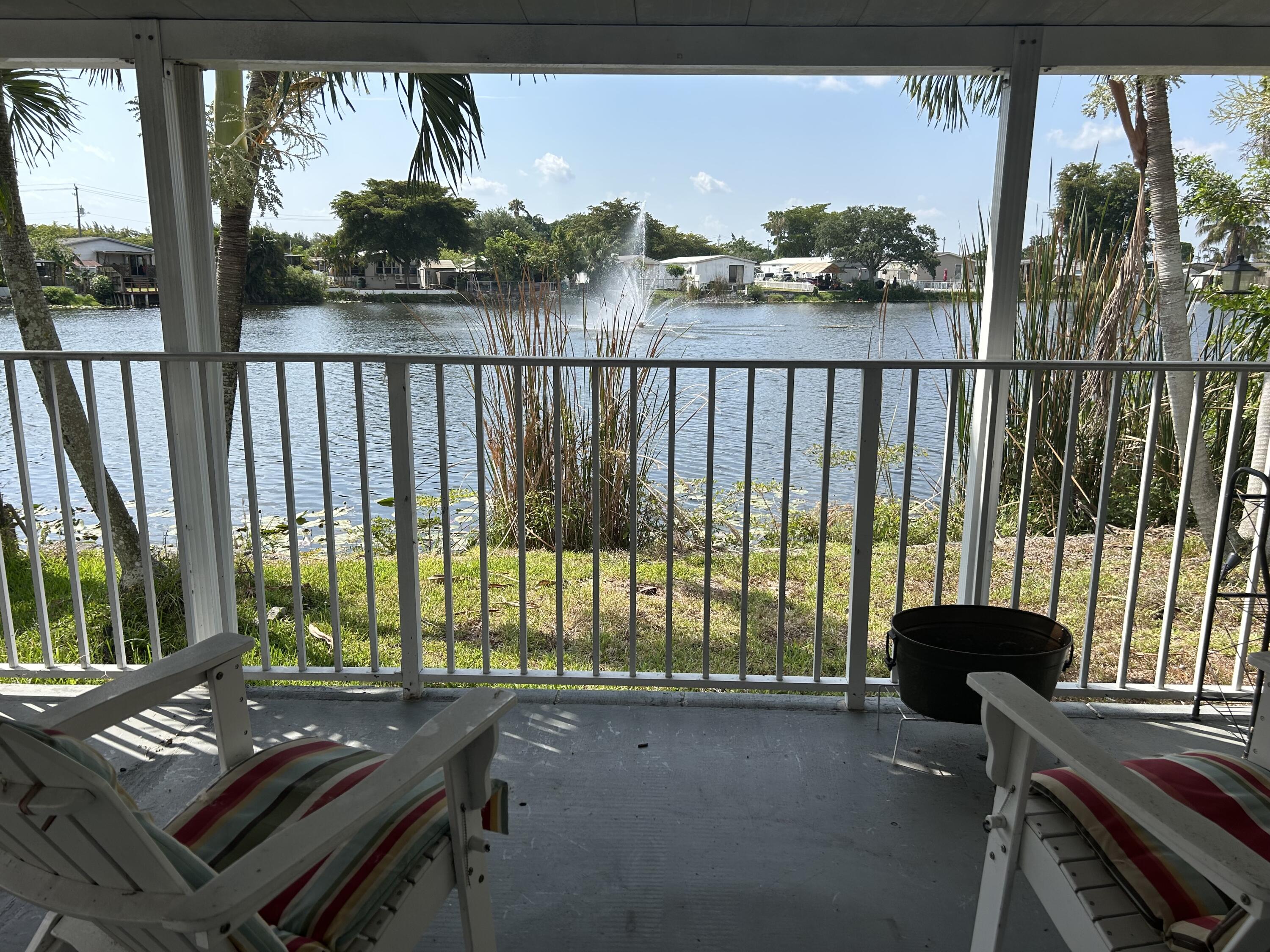Water view from covered porch