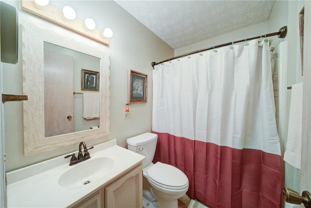400 Matrix Circle Ellijay, GA 30540 - Photo 24 of 47 a bathroom with a sink a toilet a mirror and shower curtain