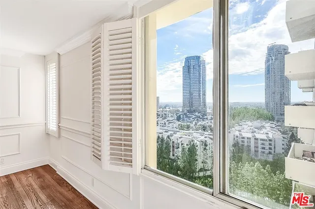 a living room with a large window