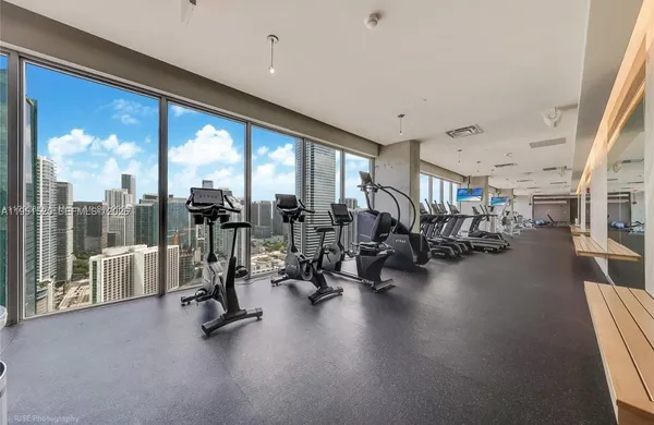 a view of a room with gym equipment