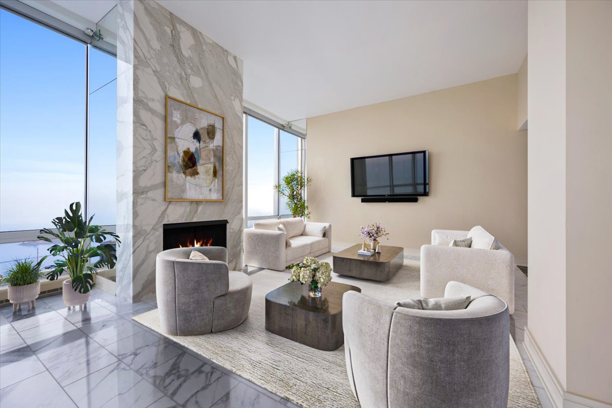 401 North Wabash Avenue, Unit 86D Chicago, IL 60611 - Photo 14 of 50 a living room with furniture and a flat screen tv