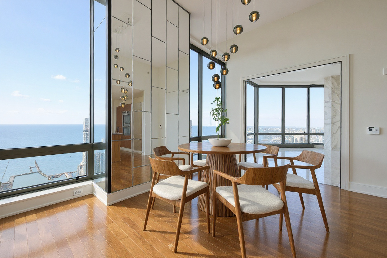 401 North Wabash Avenue, Unit 86D Chicago, IL 60611 - Photo 6 of 42 a view of a dining room with furniture window and wooden floor