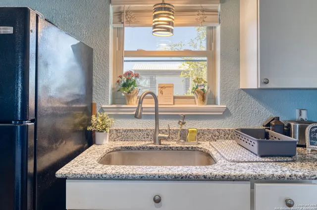 a view of a park with large trees