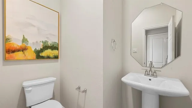 a bathroom with a toilet a sink and mirror
