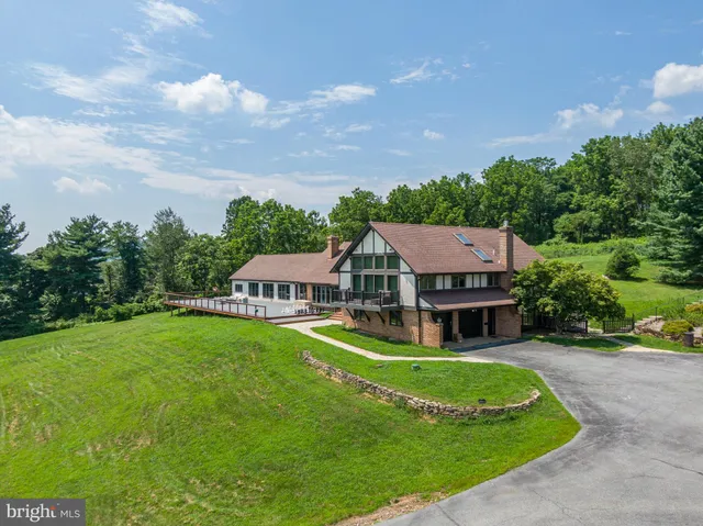 a aerial view of a house with a big yard potted plants and large tree