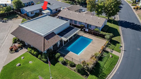 an aerial view of a house