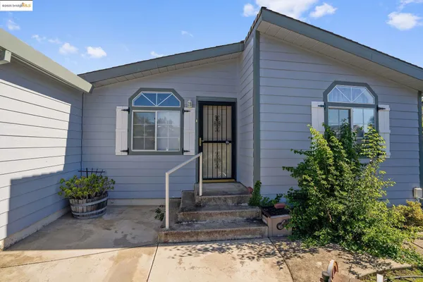 a front view of a house with plants