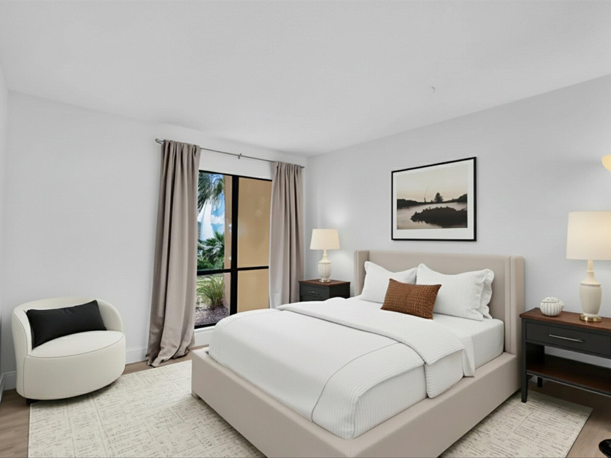 524 Osprey Drive, Unit 11B Delray Beach, FL 33444 - Photo 31 of 54 a bedroom with a bed and a painting on the wall