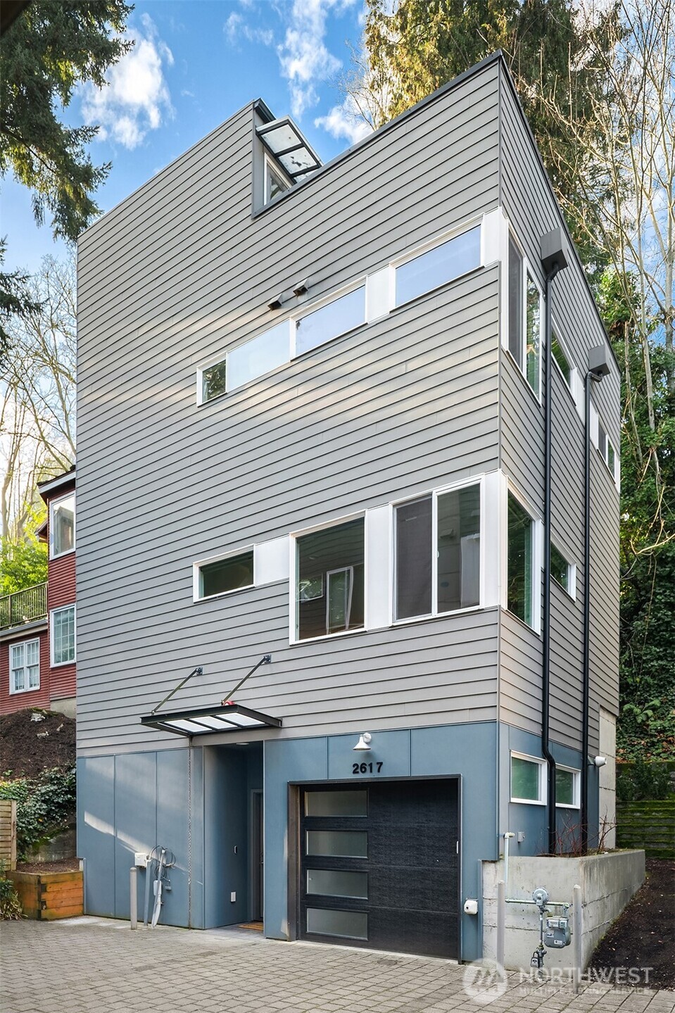 a view of a house with a garage