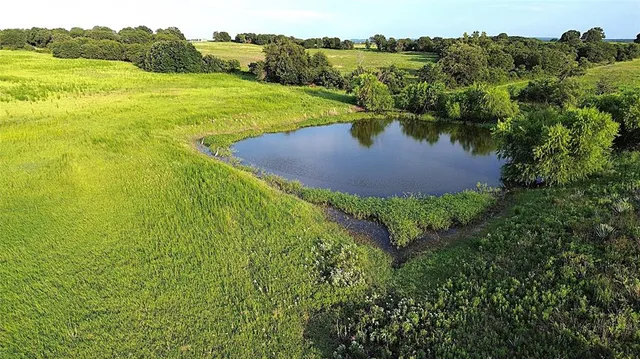 a view of a lake with a yard