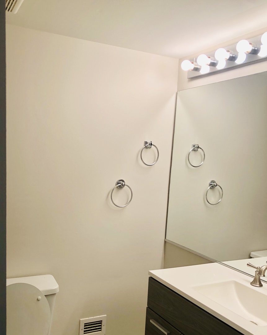 2017 Windemere Circle, Unit 2017 Schaumburg, IL 60169 - Photo 13 of 15 a bathroom with a sink a toilet a mirror and shower