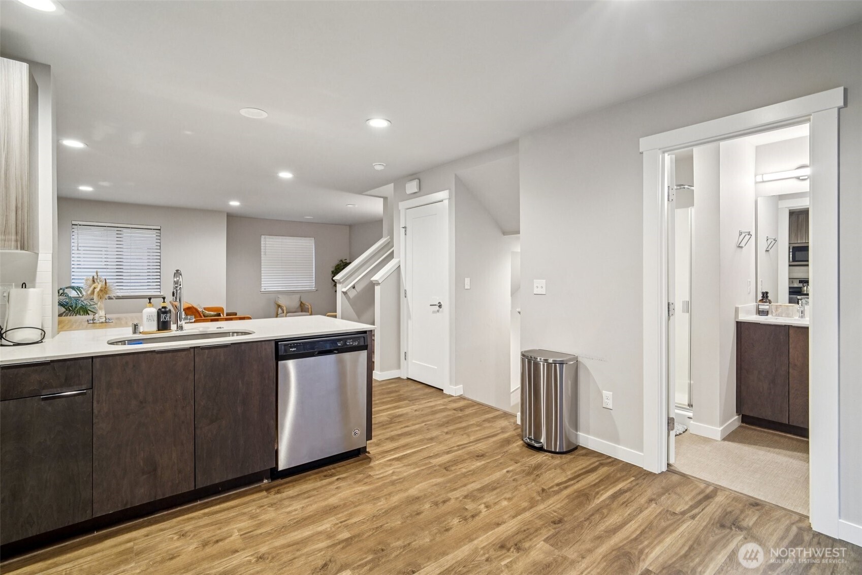 4908 South Willow Street, Unit B Seattle, WA 98118 - Photo 9 of 29 a view of kitchen with stainless steel appliances granite countertop a refrigerator and a sink