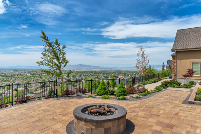 2543 East 700 South Springville, UT 84663 - Photo 4 of 73 View of patio featuring a mountain view and a fire pit