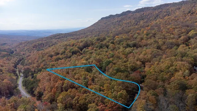 a view of a area with a mountain in the background