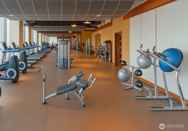 a view of a room with gym equipment