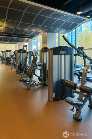 a view of a room with gym equipment