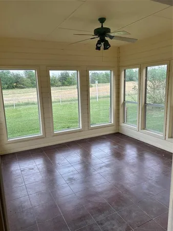 a living room with a large window