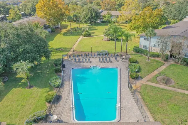 a view of a park with slide