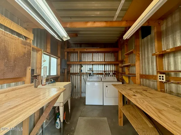 a large kitchen with lot of counter top space