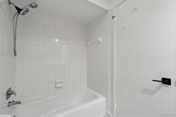 a bathroom with a bathtub